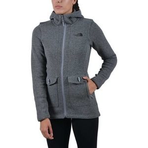 North Face Crescent Parka Fleece Jacket-Hood-Grey-Mid-Women Medium-Full Zip